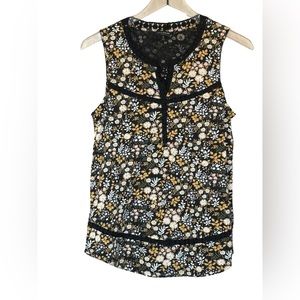 LUCKY BRAND Women’s Black Floral Print Sleeveless Top Blouse